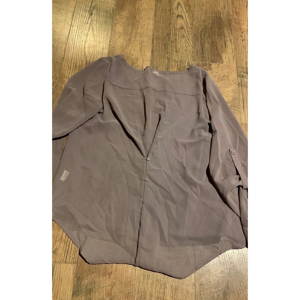 Mauve/Gray Long Sleeve Blouse‎ Button Back V Neck Casual Top